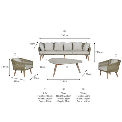 image of colwell seating set showing dimensions of all the parts