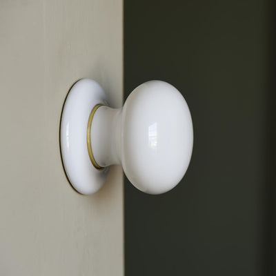 profile shot of white porcelain door handles