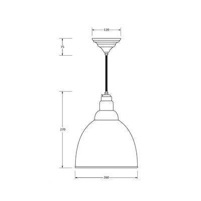 Dimensions for the aged brass Brindley pendant light