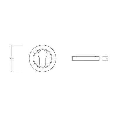 Dimensions of the satin stainless steel concealed circular euro escutcheon 