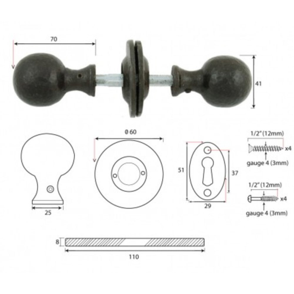 A schematic plan and dimension of the round door knobs