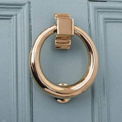 Brass Hoop Door Knocker on blue door