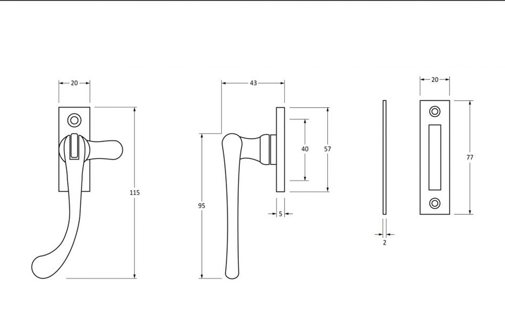 Technical drawings of window fastener