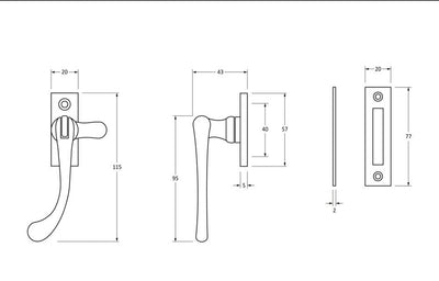 Technical drawings of window fastener