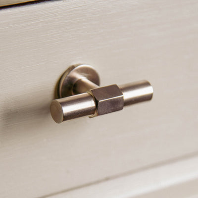 Fusion T Bar Drawer Pull in satin nickel - british made - seen on kitchen drawers