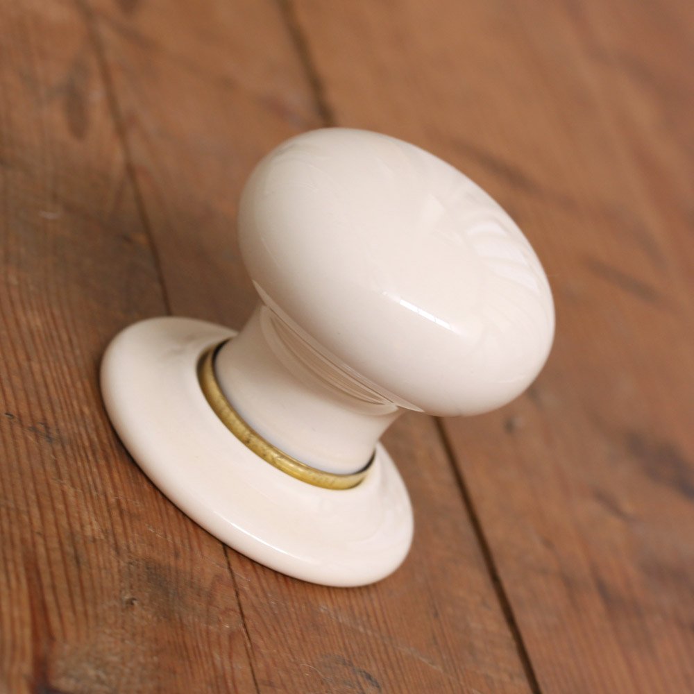Cream Ceramic Door Knobs with Brass Collar