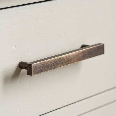 Cuboid Drawer Pull Handle in Distressed Antique Brass