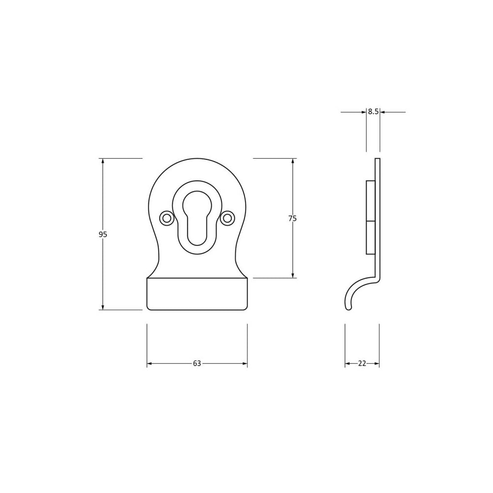 Satin Stainless Steel Euro Cylinder Latch Pull diagram