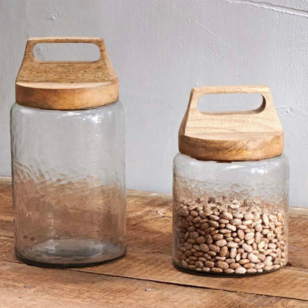 Kitto Glass Storage Jars with Wooden Lid in Large and Small