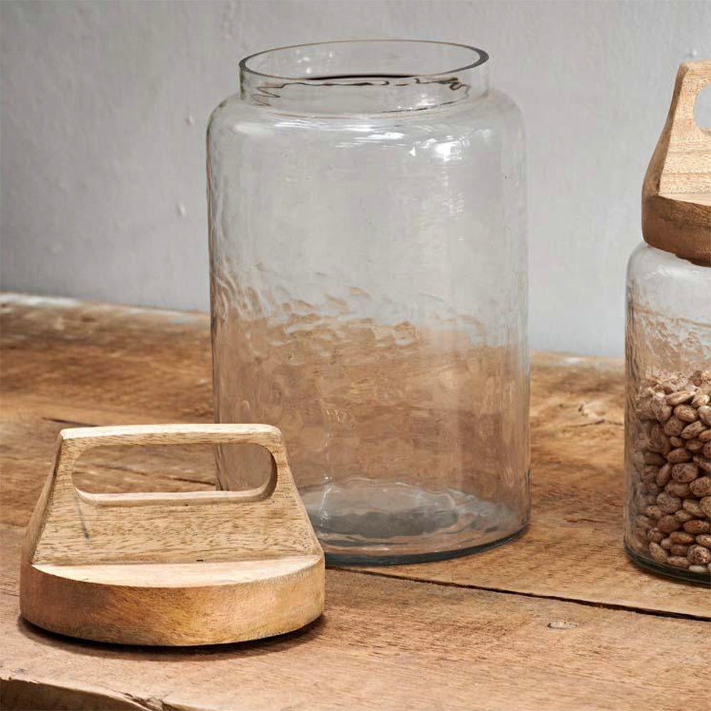 Large Kitto Glass Storage Jar with Wooden Lid Removed
