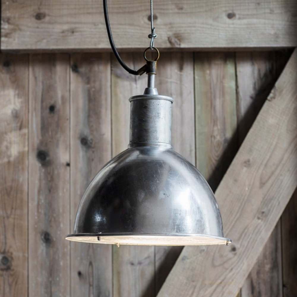 Galvanised steel factory-feel pendant light with long black cable