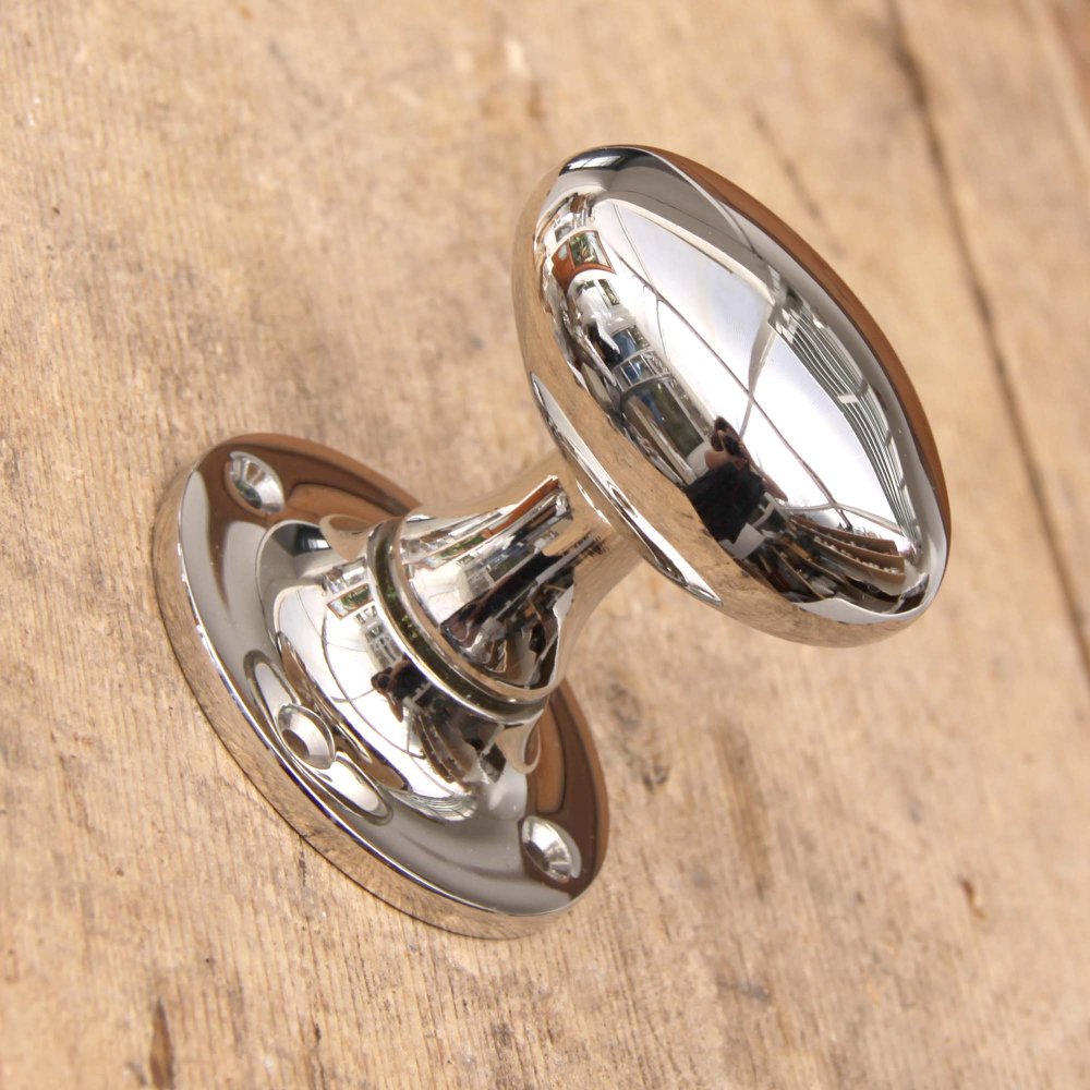 Oval shaped door knobs in a polished nickel finish