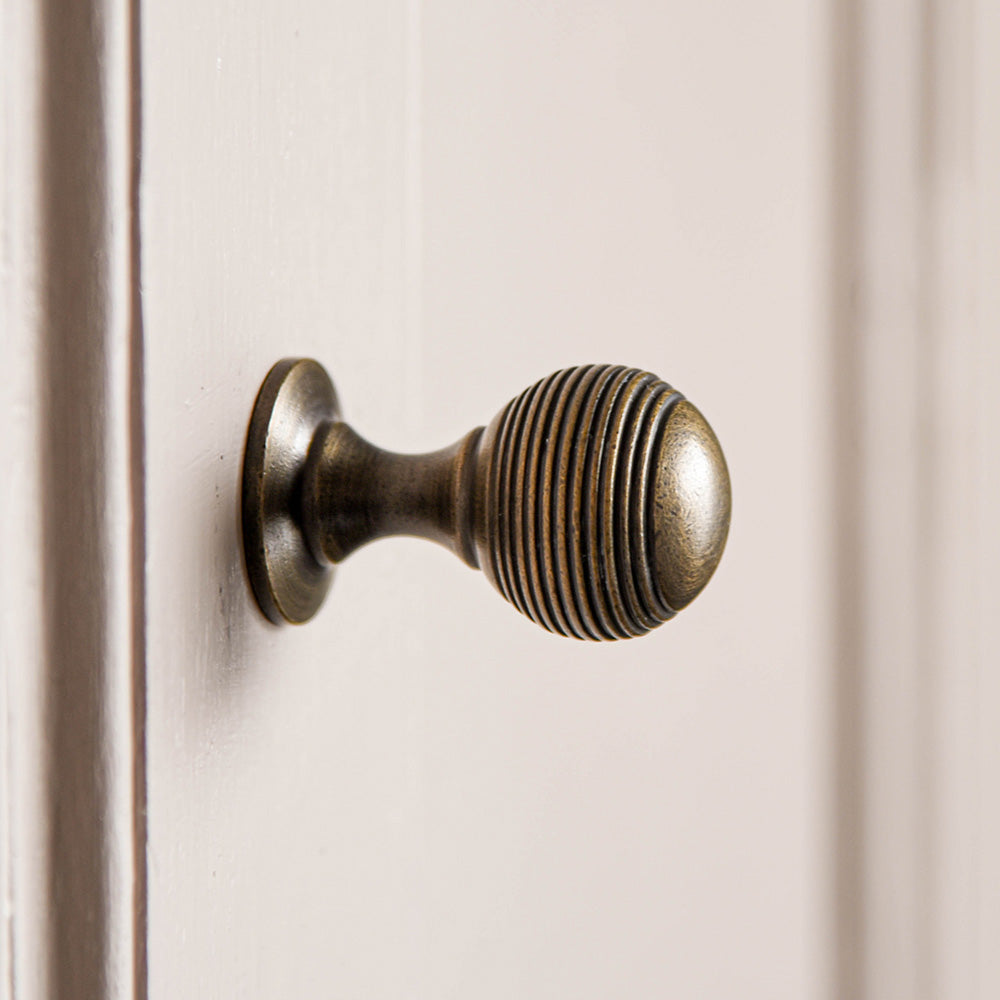 Antique brass cupboard knobs Reeded knobs