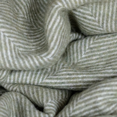 Close Up Detail of Tartan Blanket Co Recycled Wool Blanket in Olive Herringbone