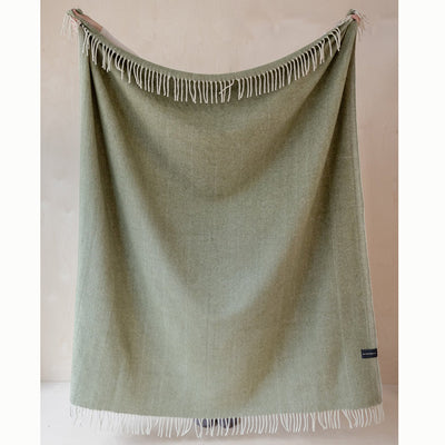 Tartan Blanket Co Recycled Wool Blanket in Olive Herringbone