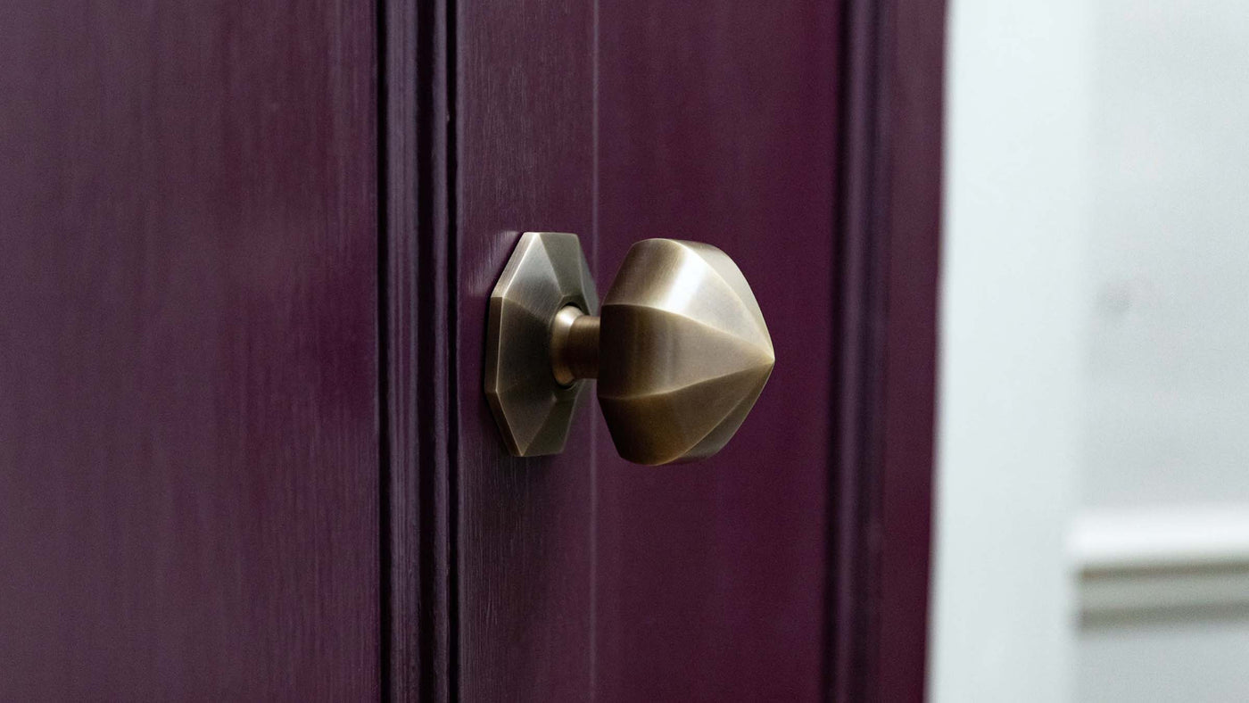 LIght Antique Brass Door pull. on purple door