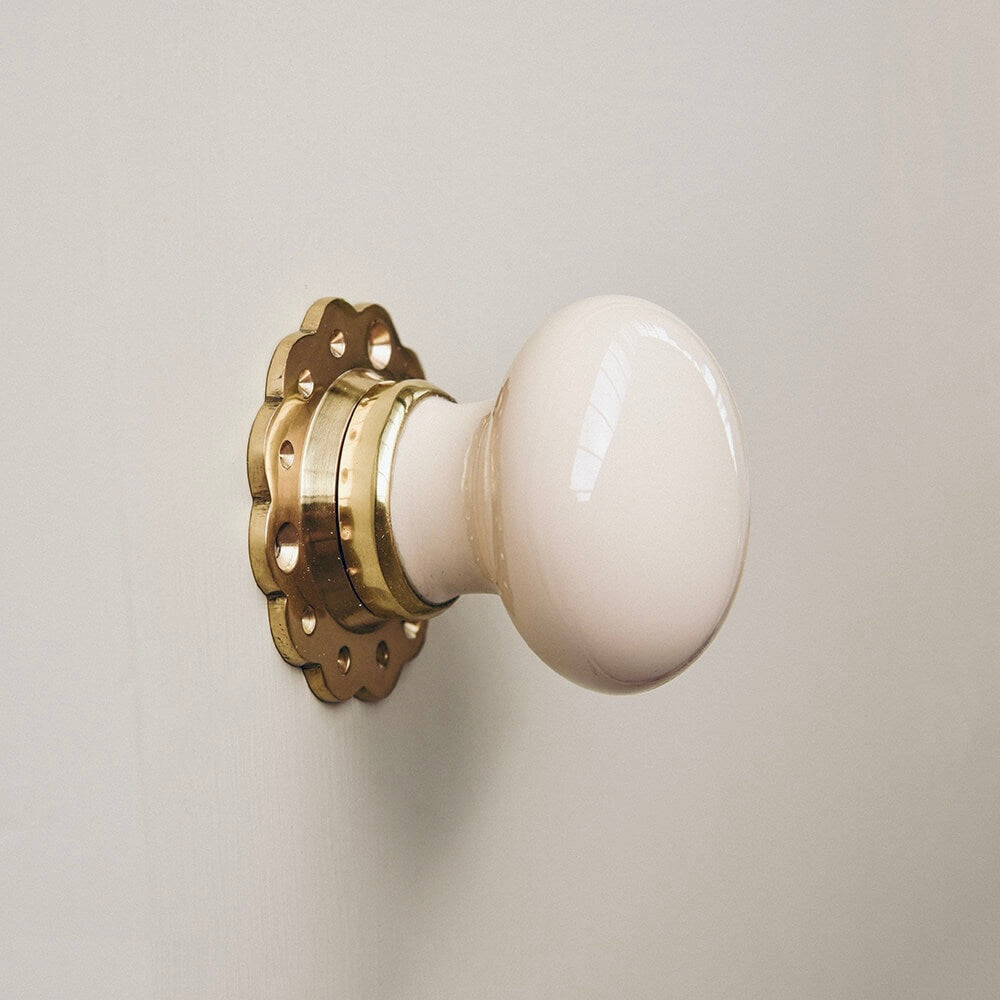 Cream Ceramic Door Knobs with Petal Backplates