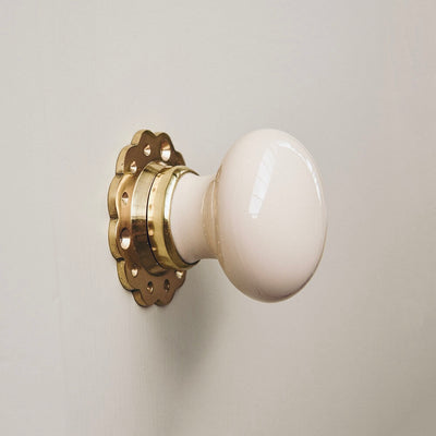 Cream Ceramic Door Knobs with Petal Backplates