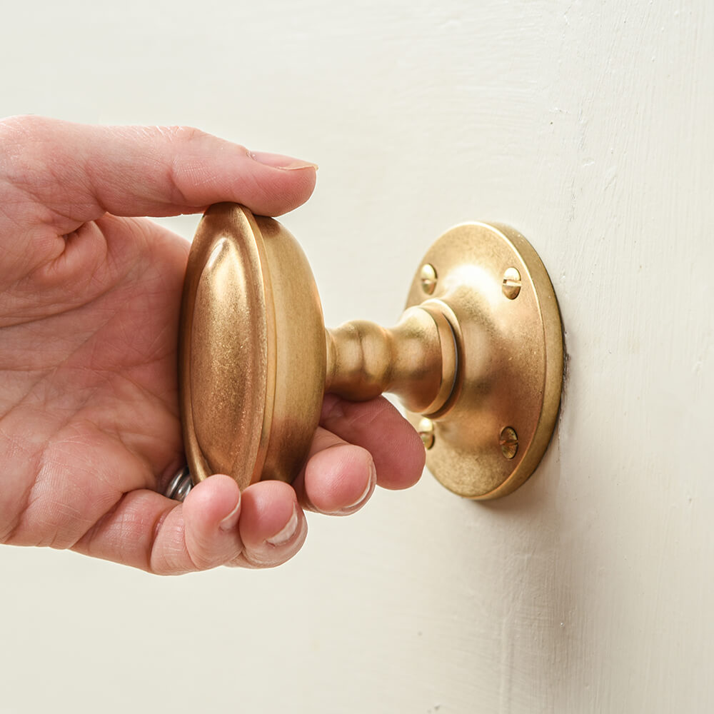 Hand holding oval door handle