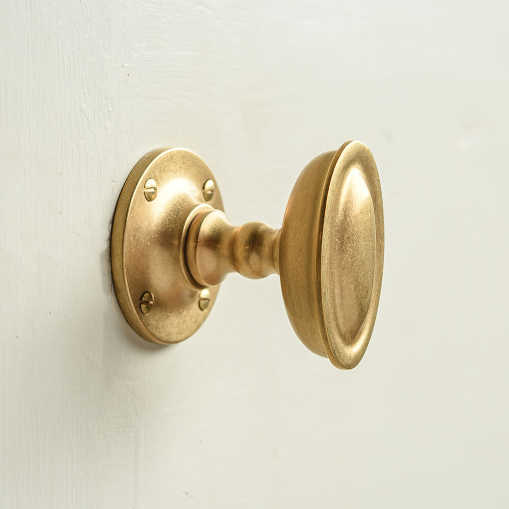 Brass door handle on off white door 