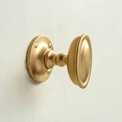 Brass door handle on off white door 