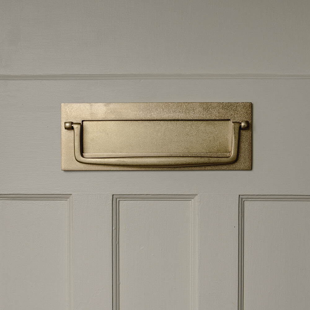 Marlborough letterplate with pull handle shown from the front on a door