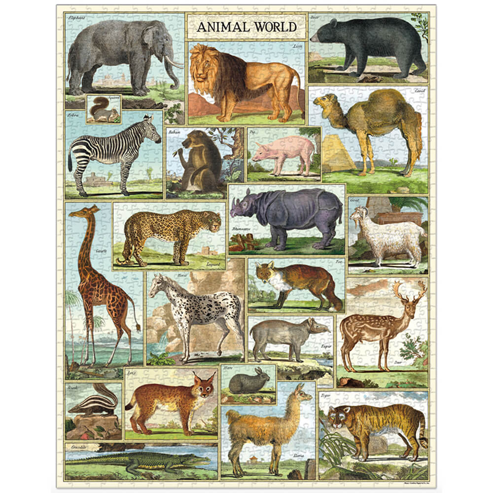 Animal world themed jigsaw puzzle featuring vintage images of animals