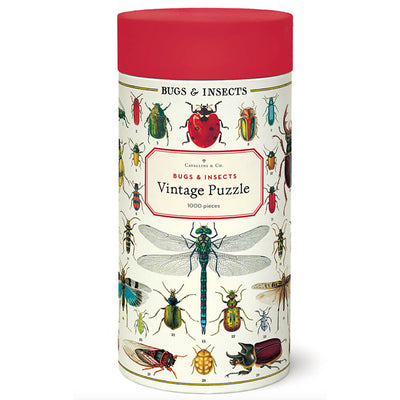 Bugs and Insects puzzle featuring vintage images, here you can see the puzzle in its cylinderical box