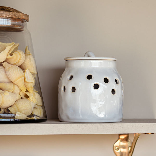 White Stoneware Garlic Store