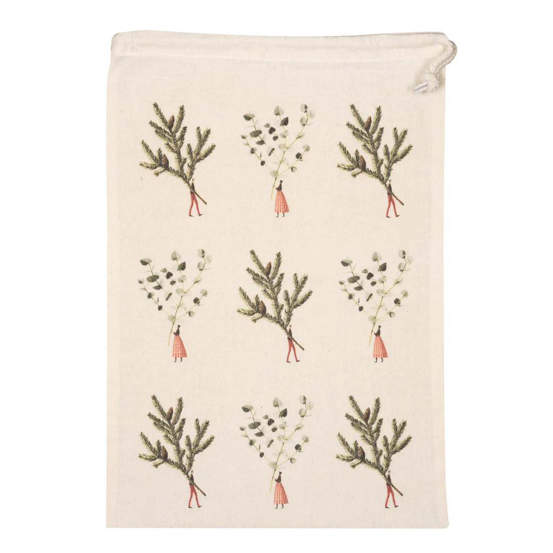 Beige towel with green leaf patterns on a white background