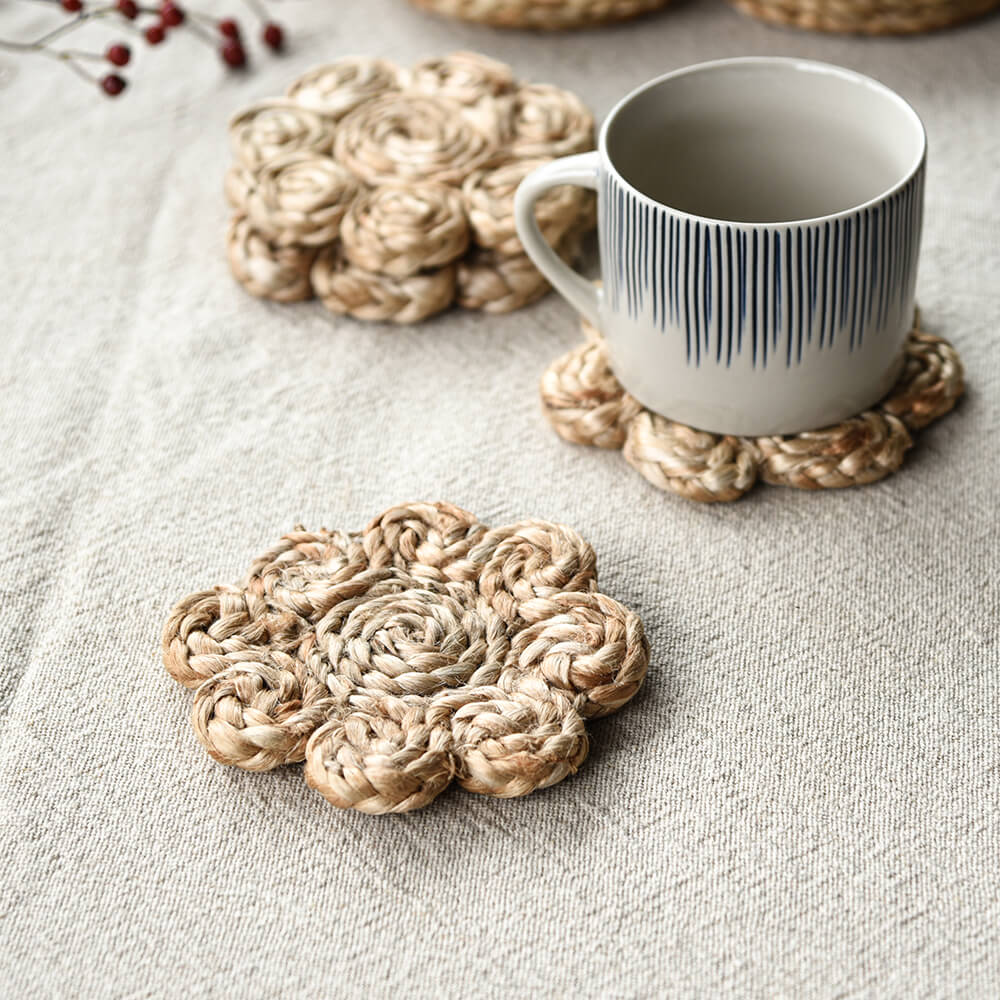 Jute Flower Coasters - Set of 4