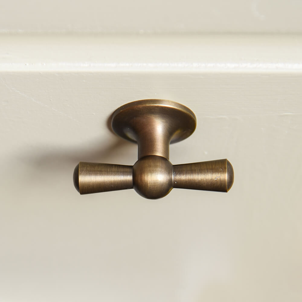 Tap shaped brass cupboard knob