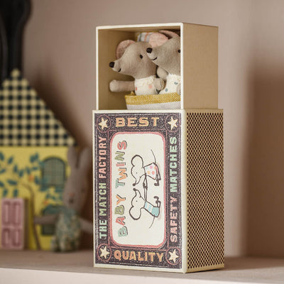 Twin Baby Mice in Matchbox seen in box on shelf