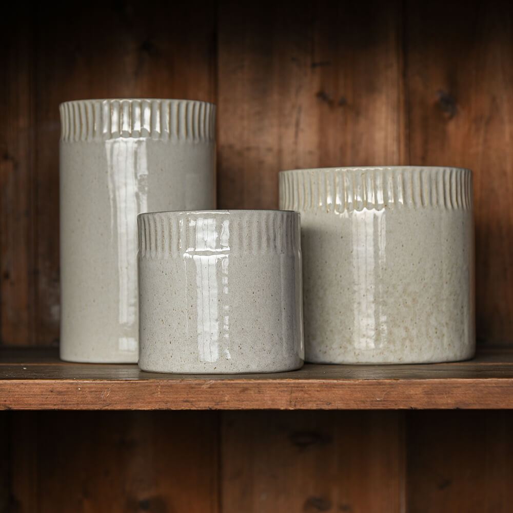 Rustic Stoneware Fluted Rim Utensil Pot