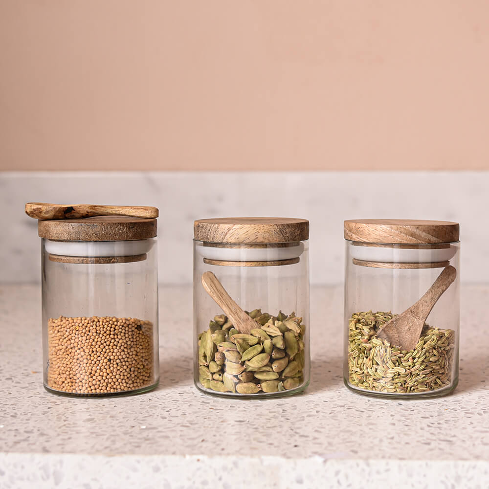 Glass spice jars Set of glass jars Spice jars with spoon