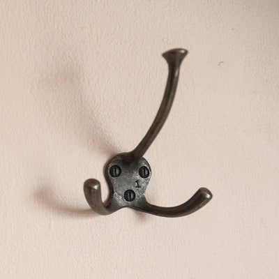 Triple Hat and Coat Hook in Antique Cast Iron