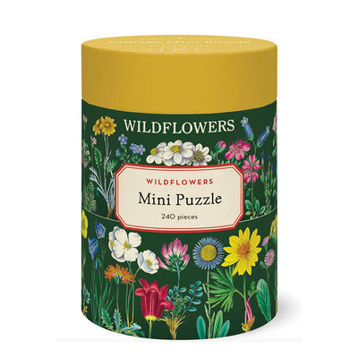  cylindrical puzzle box with floral design and 'Wildflowers' text