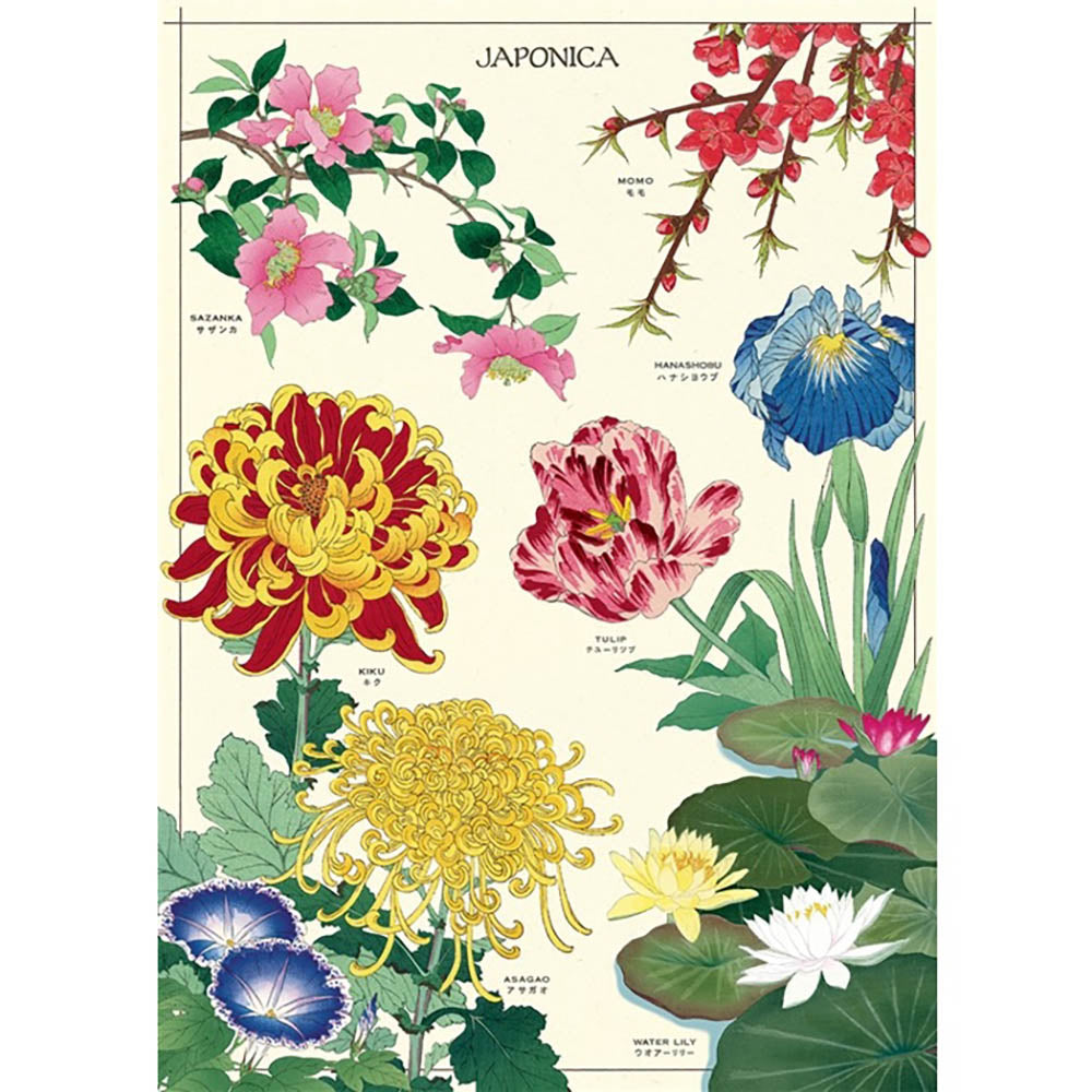Poster featuring colourful Japanese flowers