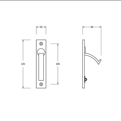 Dimensions for the aged brass sliding door edge pull