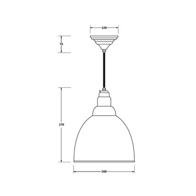 Dimensions for the smooth polished nickel Brindley pendant light