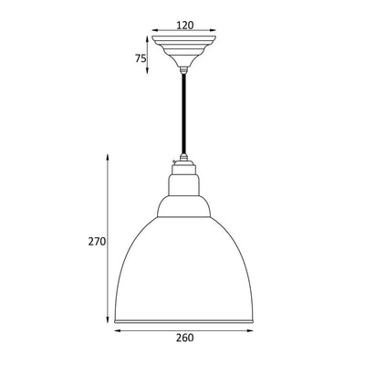 Dimensions for the smooth polished brass Brindley pendant light