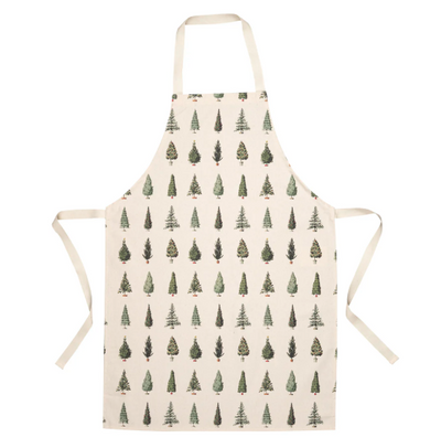 Apron with green tree pattern on a white background