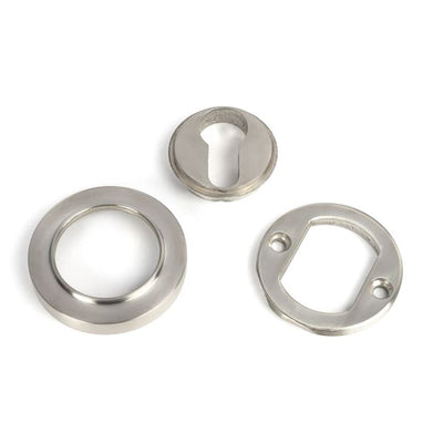 Satin stainless steel concealed circular euro escutcheon in three separate parts