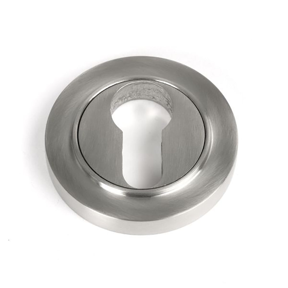 Satin stainless steel concealed circular euro escutcheon on white background