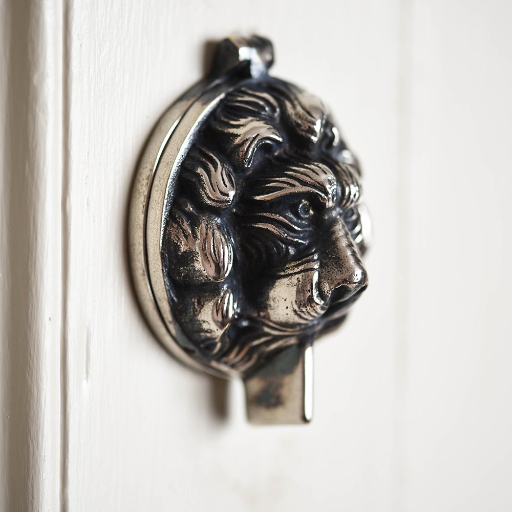 Aged nickel lion head latch cover