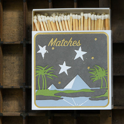 Letterpress match box featuring pyramids