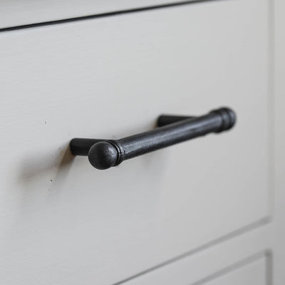 Rod pull handle in black beeswax finish fitted fitted to cupboard drawers