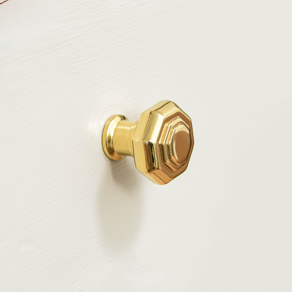 Polished Brass Flat Octagonal Cabinet Knob from the side