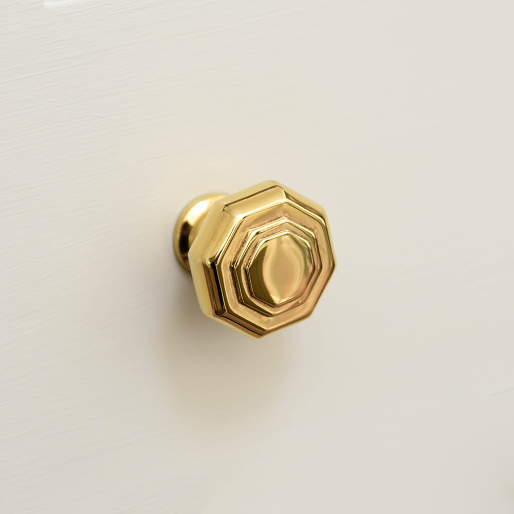 Polished Brass Flat Octagonal Cabinet Knob from front