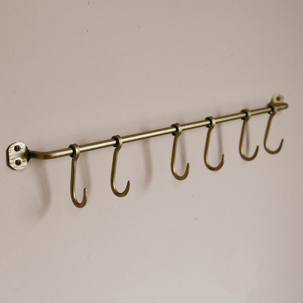 Kitchen utensil hanging rail Brass kitchen rail with hooks